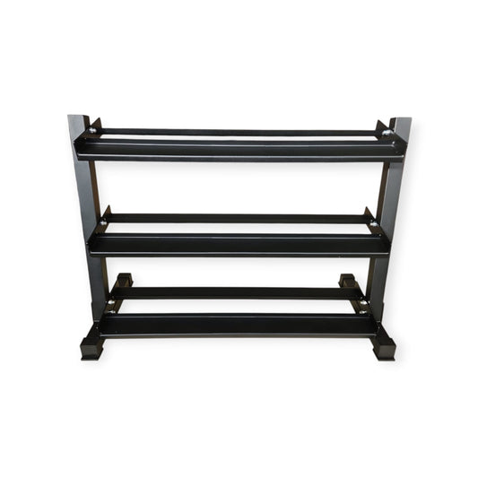 Dettaglio ripiani inclinati e bordi di sicurezza Rastrelliera Cozzo Strength, rastrelliera per manubri gommati o esagonali con design ergonomico e finitura antigraffio.