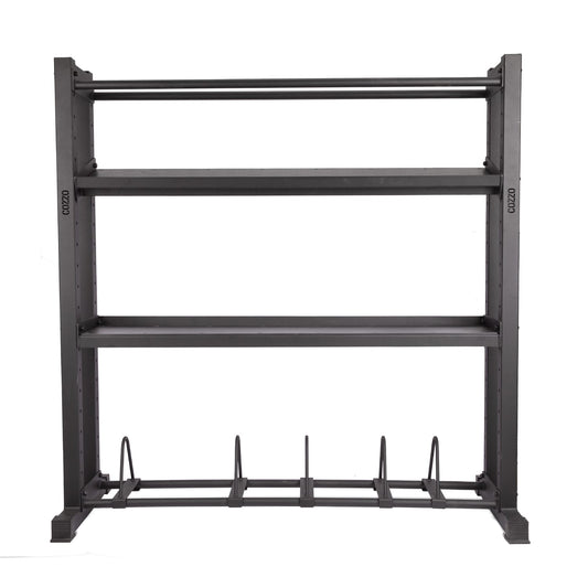 Dettaglio ripiani rinforzati per carichi pesanti Rastrelliera Multifunzione Cozzo Strength, supporto universale con finitura antigraffio e design modulare salvaspazio.