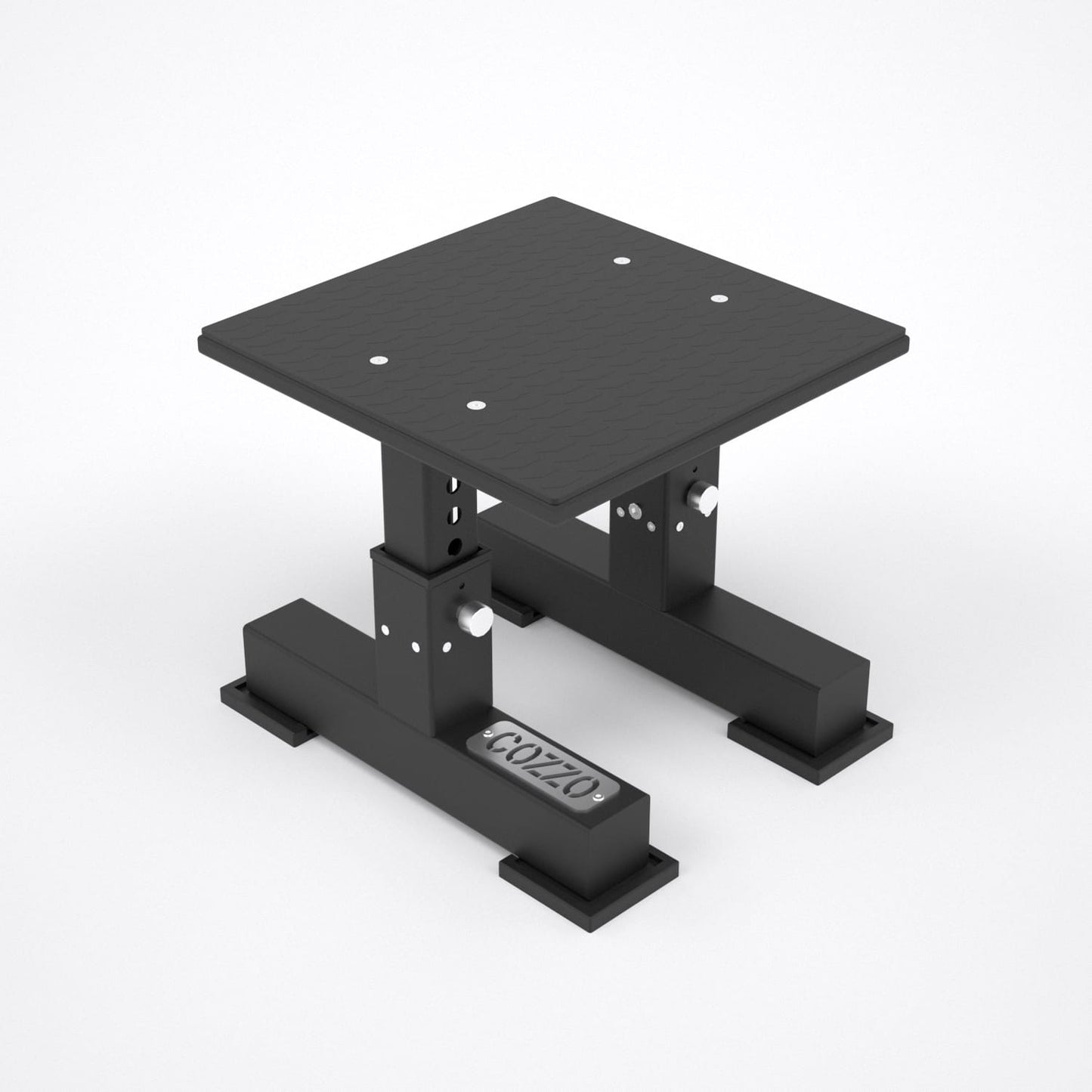 Plyo Squat Box Pro Elite Regolabile Cozzo Strength Equipment, struttura in acciaio 75x75x3 mm con piastra superiore mandorlata antiscivolo, portata 750 kg per Box Squat e Pliometria.