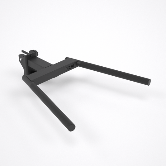 Accessorio Dip Corna di Toro Pro Elite Cozzo Strength Equipment per montanti 75x75 mm, sistema a doppio pin 16mm e parallele zigrinate super grip.