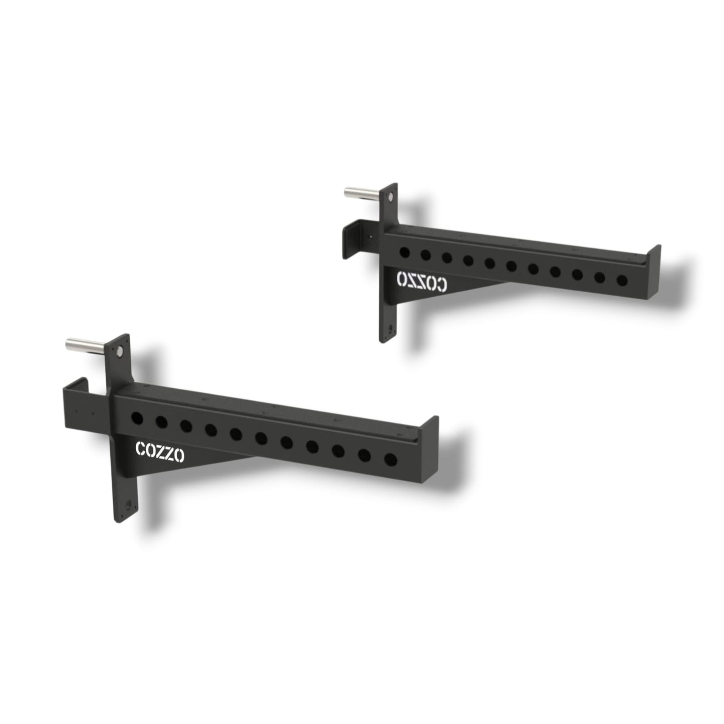 Bracci di sicurezza Safety Arms Pro Élite 75 Cozzo Strength per Power Rack e Rig, supporti per squat e panca piana in acciaio con protezione in gomma UHMW.