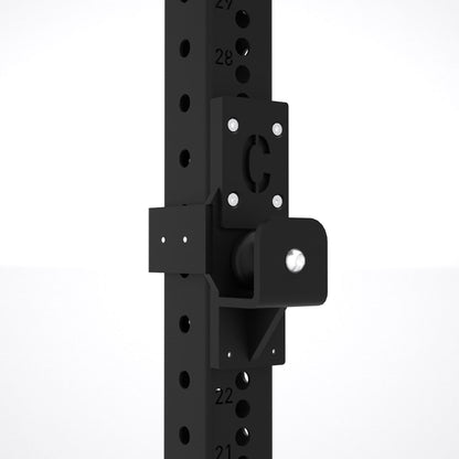 Dettaglio J-Hook Roller Pro Elite e Safety Straps per Power Rack Cozzo Strength, accessori professionali per protezione bilanciere e regolazione millimetrica.