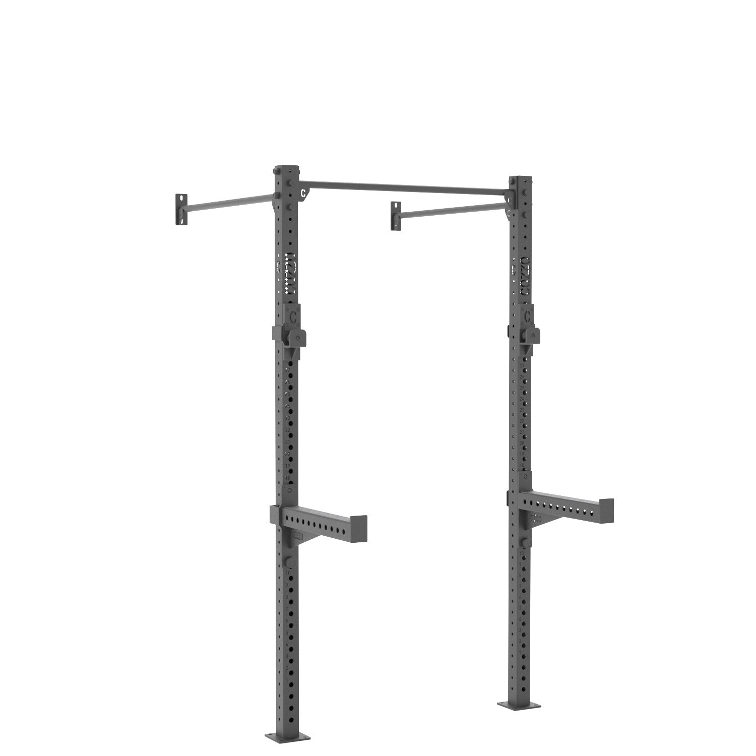 Dettaglio base autoportante e saldature certificate Half Rack PRO Cozzo Strength, massima sicurezza per sollevamento pesi in esterno e resistenza strutturale superiore.