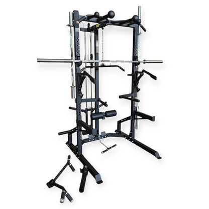 Half Rack PRO Multistazione Cozzo Strength Equipment con Lat Machine integrata, stazione rack professionale con carrucole alta e bassa per Bodybuilding e Home Gym