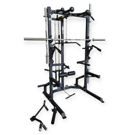 Half Rack PRO Multistazione Cozzo Strength Equipment con Lat Machine integrata, stazione rack professionale con carrucole alta e bassa per Bodybuilding e Home Gym