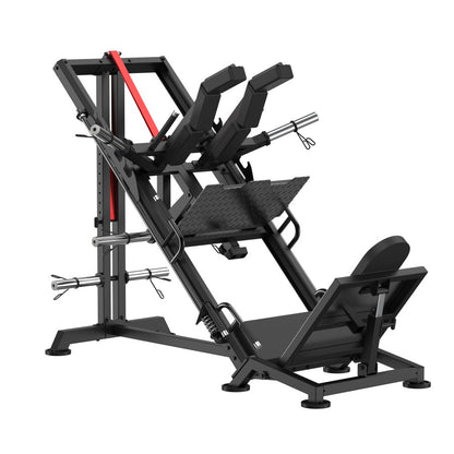 Leg Press e Hack Squat combinato professionale Cozzo Strength Equipment, macchina per gambe a 45 gradi con caricamento a dischi, struttura heavy-duty per palestre.