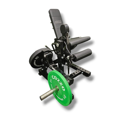 Macchinario combinato Leg Extension e Leg Curl PRO Élite Cozzo Strength Equipment, stazione professionale per l'isolamento di quadricipiti e femorali con carico a dischi.