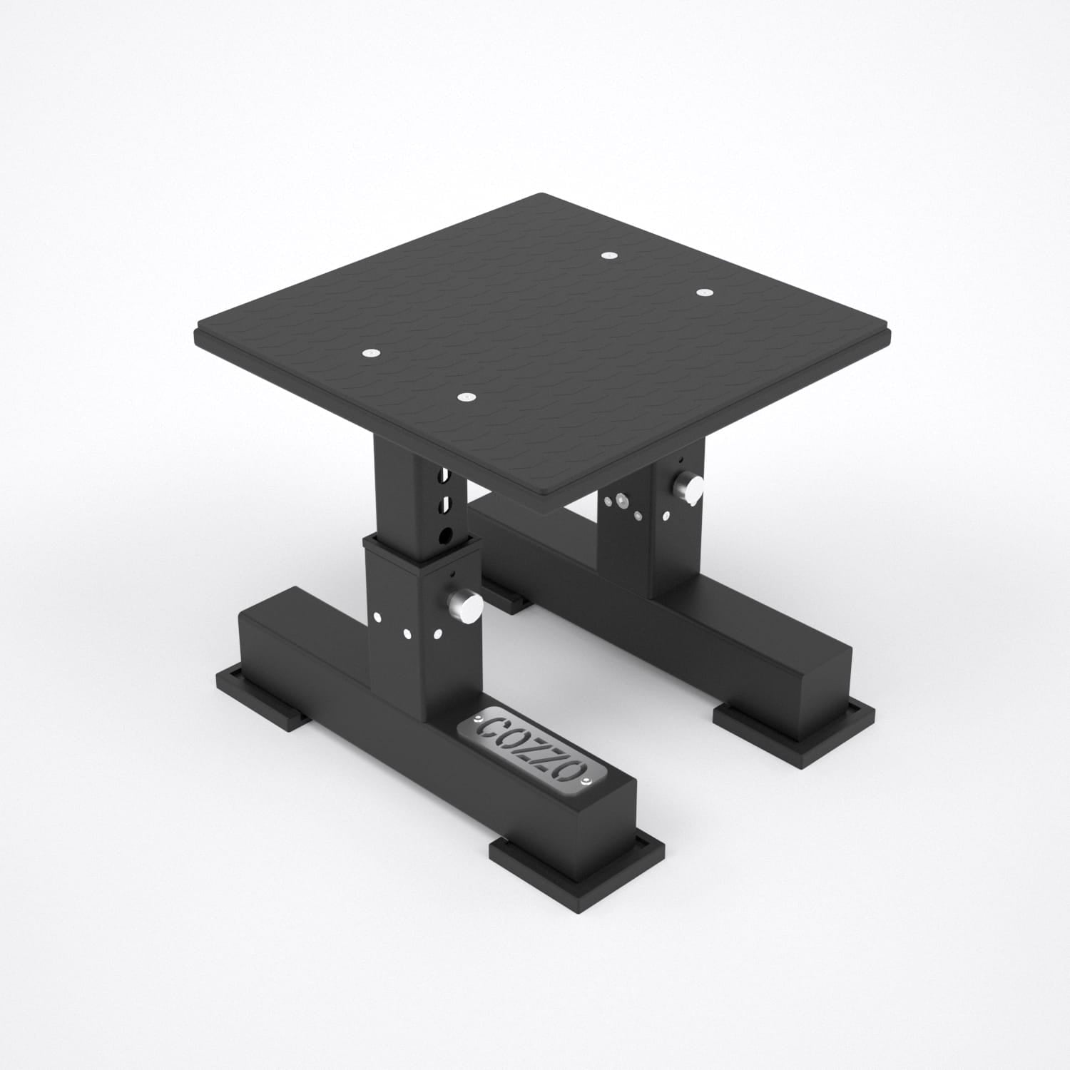 Plyo Squat Box Pro Elite Regolabile Cozzo Strength Equipment, struttura in acciaio 75x75x3 mm con piastra superiore mandorlata antiscivolo, portata 750 kg per Box Squat e Pliometria.
