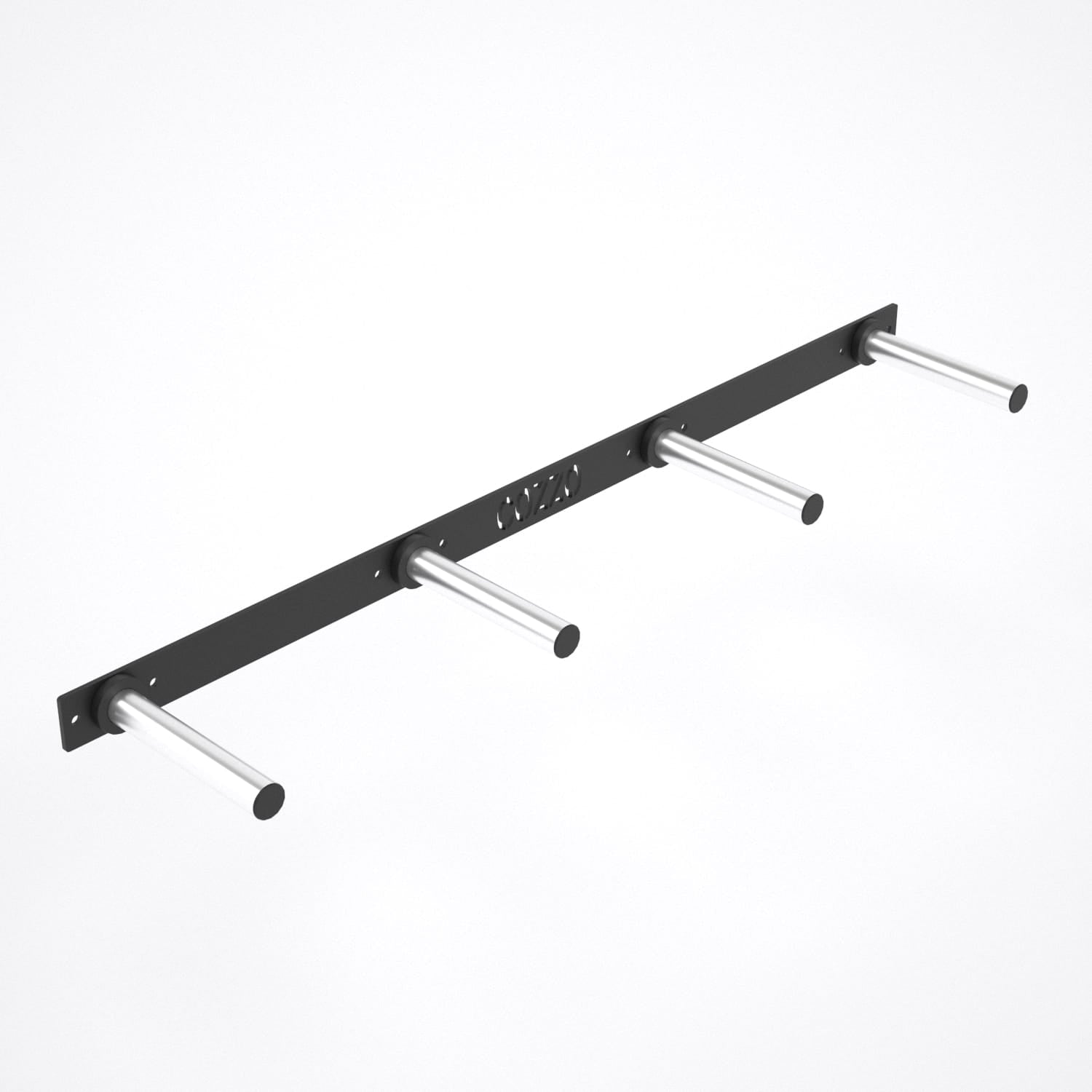 Portadischi olimpionico da parete 4 Pin 2.0 Cozzo Strength Equipment, struttura in acciaio 8mm con 8 fori di fissaggio e pin cromati.