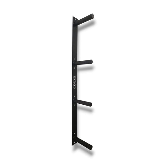 Portadischi olimpionico da parete Cozzo Strength Equipment a 4 pin, rastrelliera a muro per dischi da 50mm, soluzione salvaspazio per Home Gym e centri fitness.