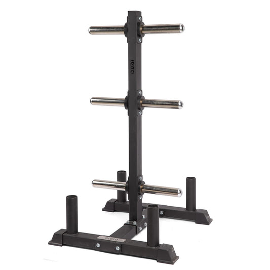 Portadischi verticale PRO 2.0 Cozzo Strength Equipment per dischi gara calibrati, rastrelliera orizzontale a scomparti per Powerlifting, design a basso profilo con ruote