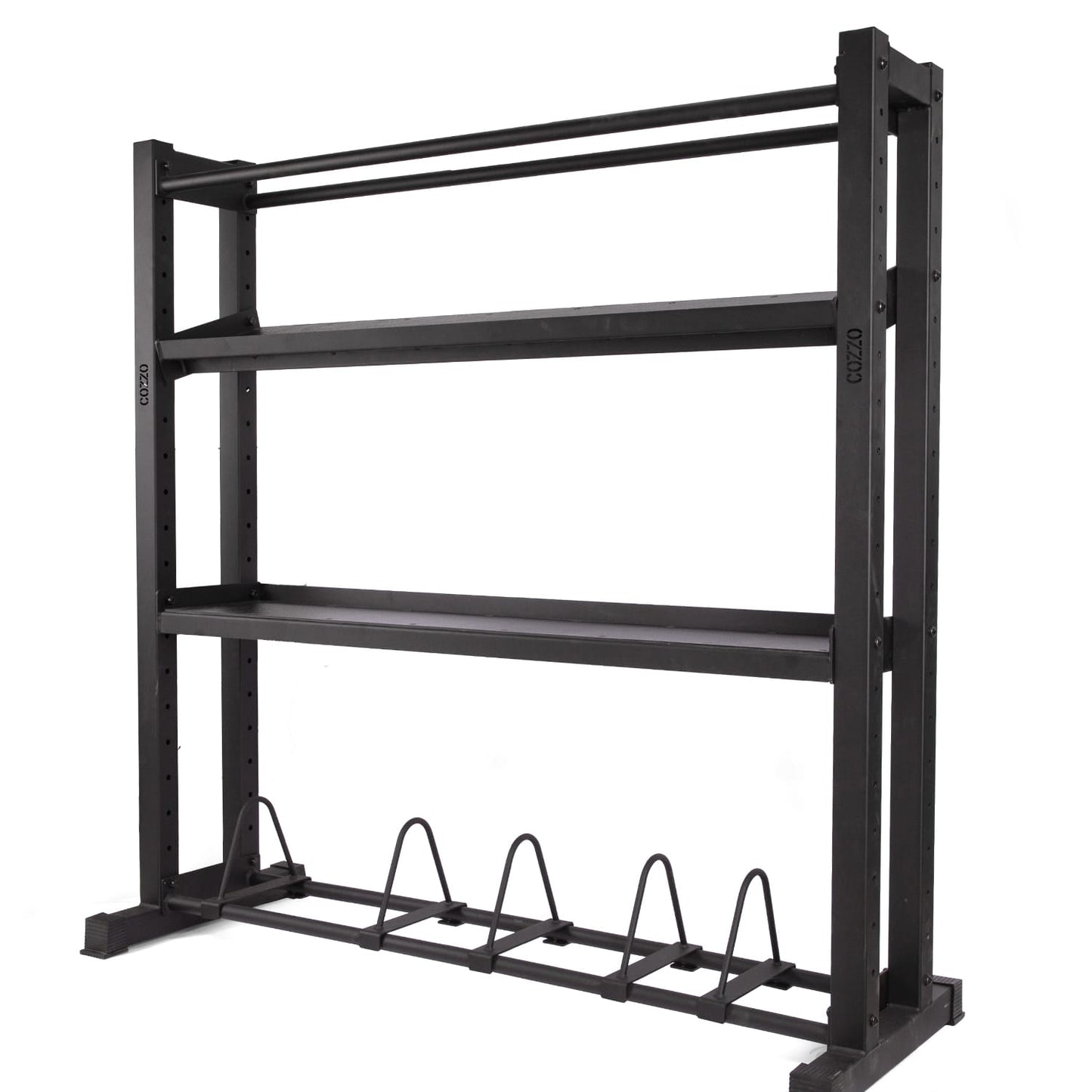 Rastrelliera Multifunzione PRO Cozzo Strength Equipment, scaffale modulare per Kettlebell, Manubri e Med Ball, stazione di stoccaggio universale in acciaio per palestre.