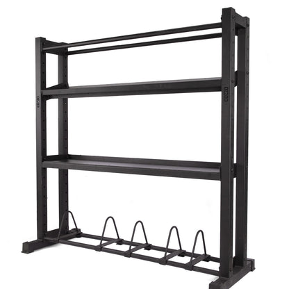 Rastrelliera Multifunzione PRO Cozzo Strength Equipment, scaffale modulare per Kettlebell, Manubri e Med Ball, stazione di stoccaggio universale in acciaio per palestre.