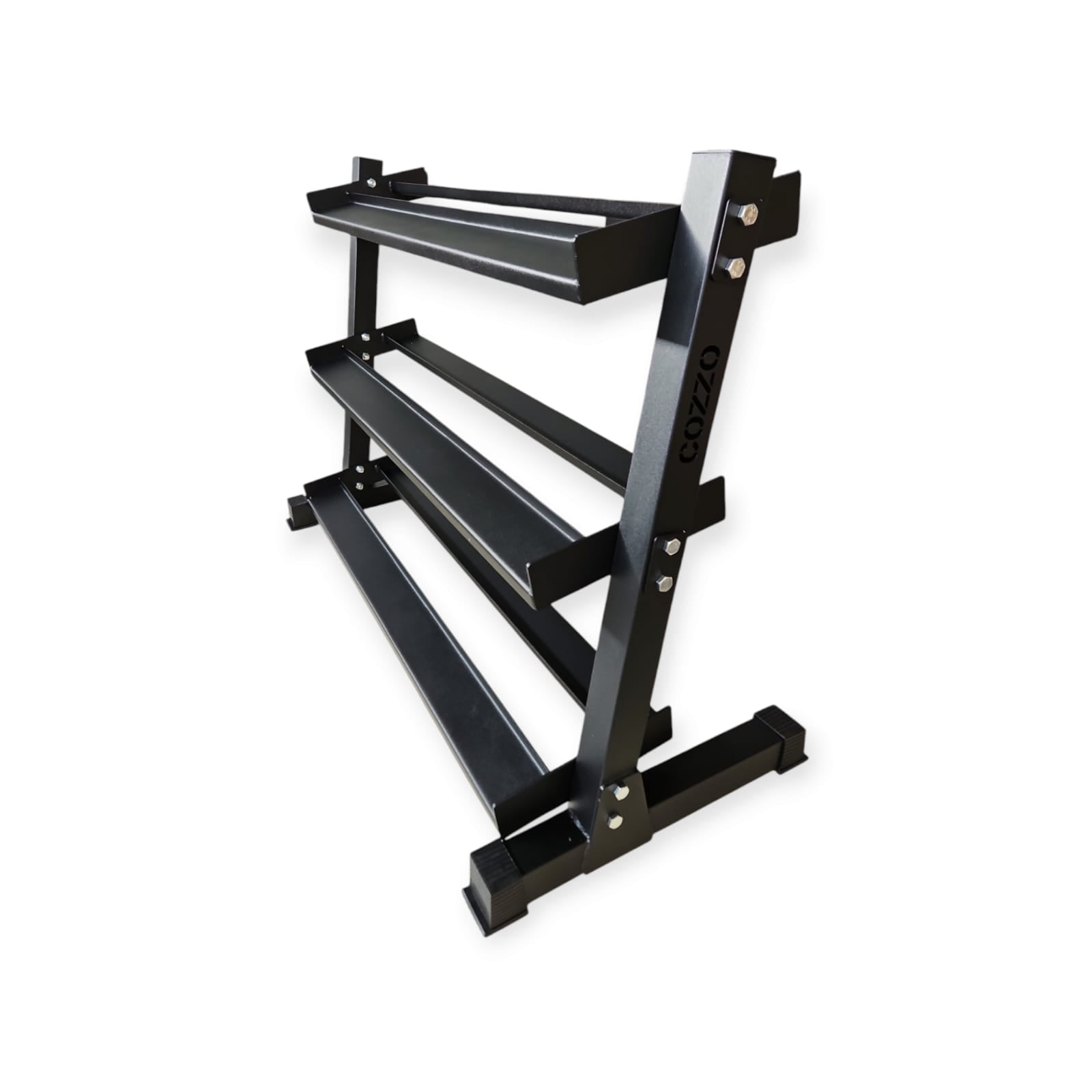 Rastrelliera manubri PRO Cozzo Strength Equipment per 10-12 coppie, supporto professionale in acciaio a due livelli per manubri esagonali o tondi, design compatto per Home Gym