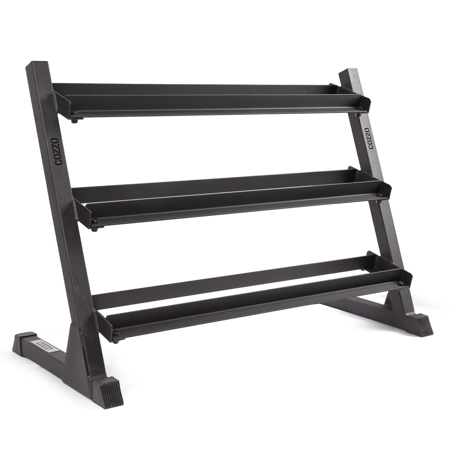 Rastrelliera manubri PRO Cozzo Strength Equipment per 10-12 coppie, supporto professionale in acciaio per manubri esagonali o tondi, ideale per Home Gym e Garage Gym.