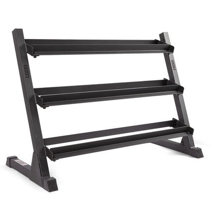 Rastrelliera manubri PRO Cozzo Strength Equipment per 10-12 coppie, supporto professionale in acciaio per manubri esagonali o tondi, ideale per Home Gym e Garage Gym.