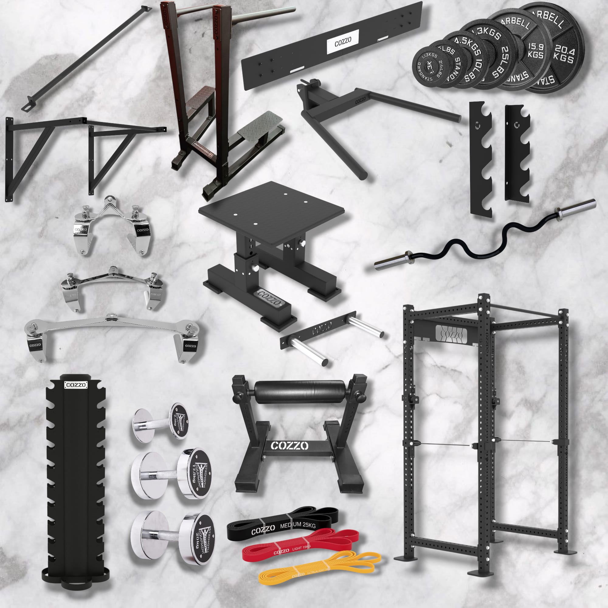 "Selezione di attrezzature Cozzo Strength in preordine: rack, bilancieri e panche professionali per home gym. Promo nuovi arrivi valida fino al 26 aprile."