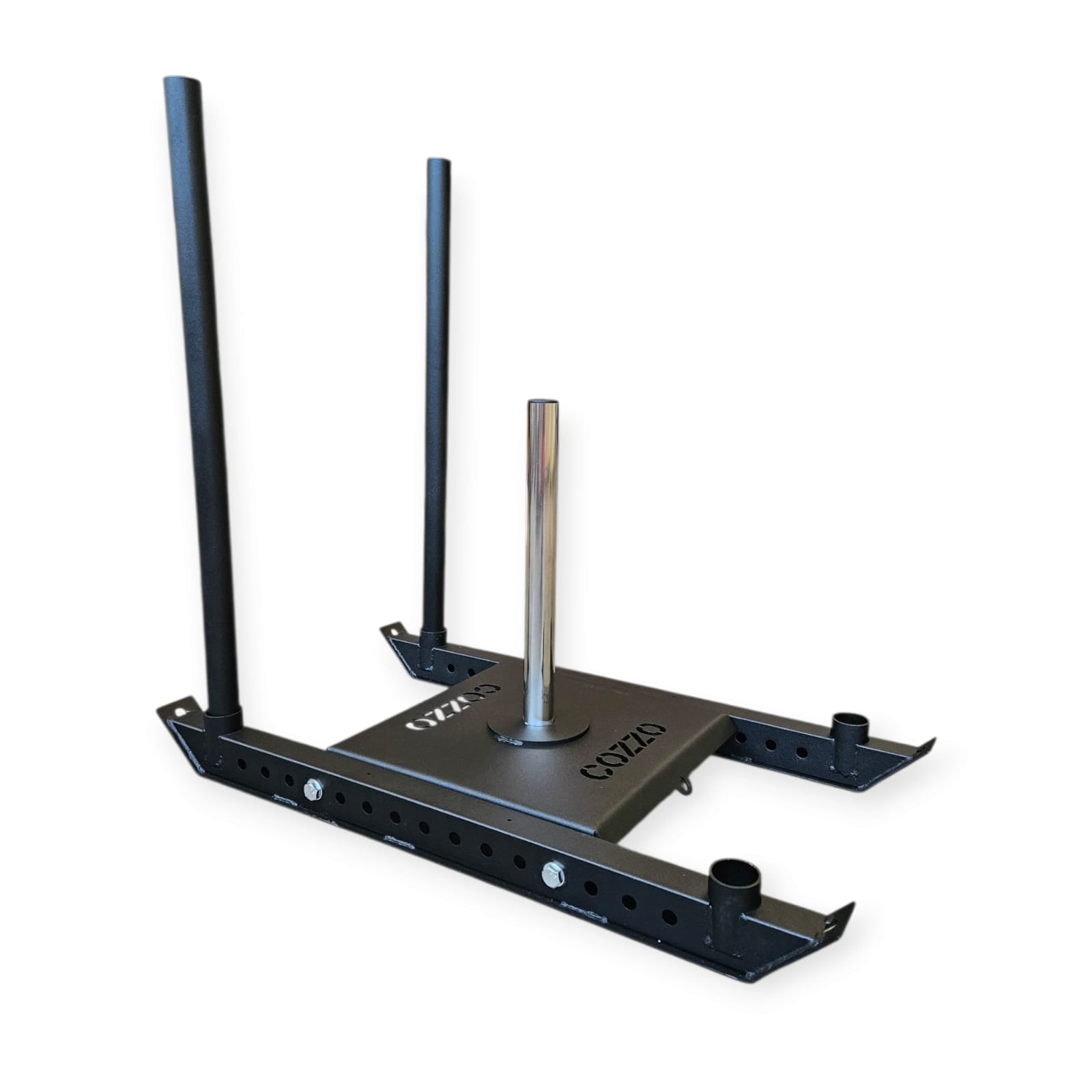 Slitta da allenamento PRO Cozzo Strength Equipment in acciaio verniciato a polvere, sled per spinta e traino con perni porta dischi olimpici per condizionamento atletico.