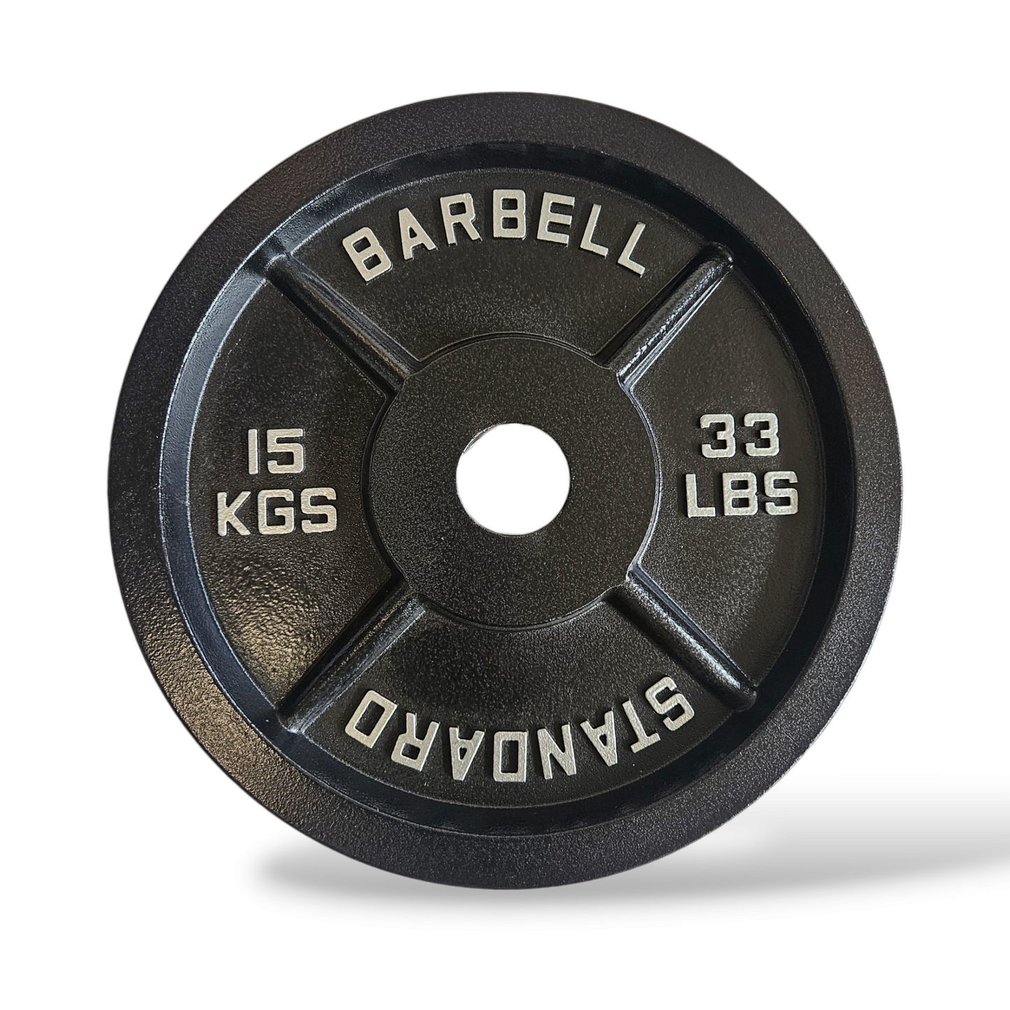 Immagine principale (frontale): Disco in ghisa nera Old School da 50 mm Cozzo Strength Equipment con scritte in rilievo e bordo smussato. 15kg