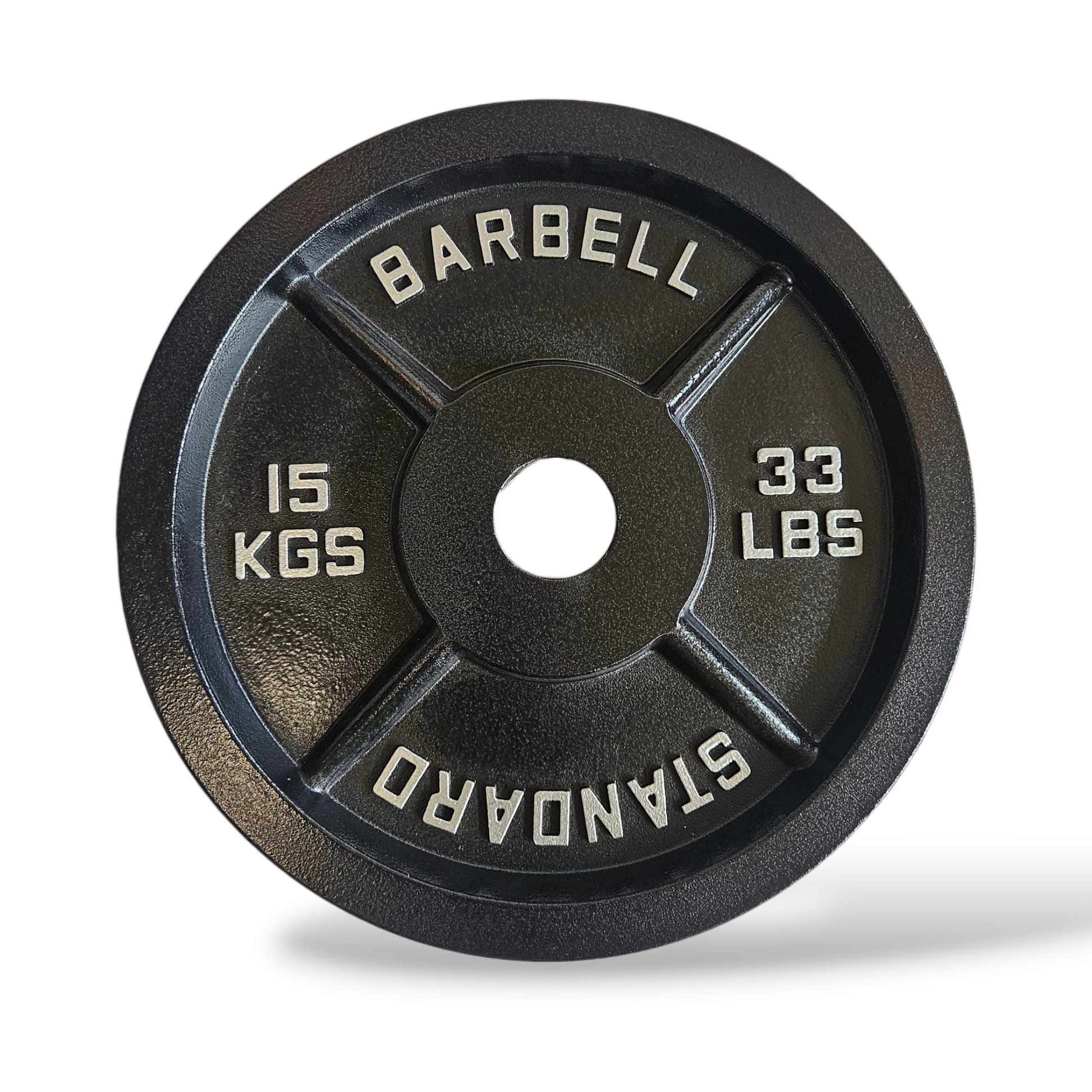 Immagine principale (frontale): Disco in ghisa nera Old School da 50 mm Cozzo Strength Equipment con scritte in rilievo e bordo smussato. 15kg